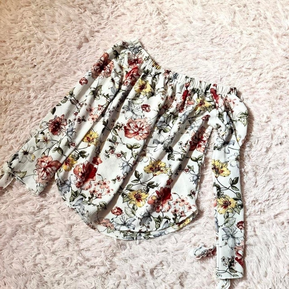 Off Shoulder Cottage Core Peasant Wench RenFaire Floral Boho Top Womens M Whimsy